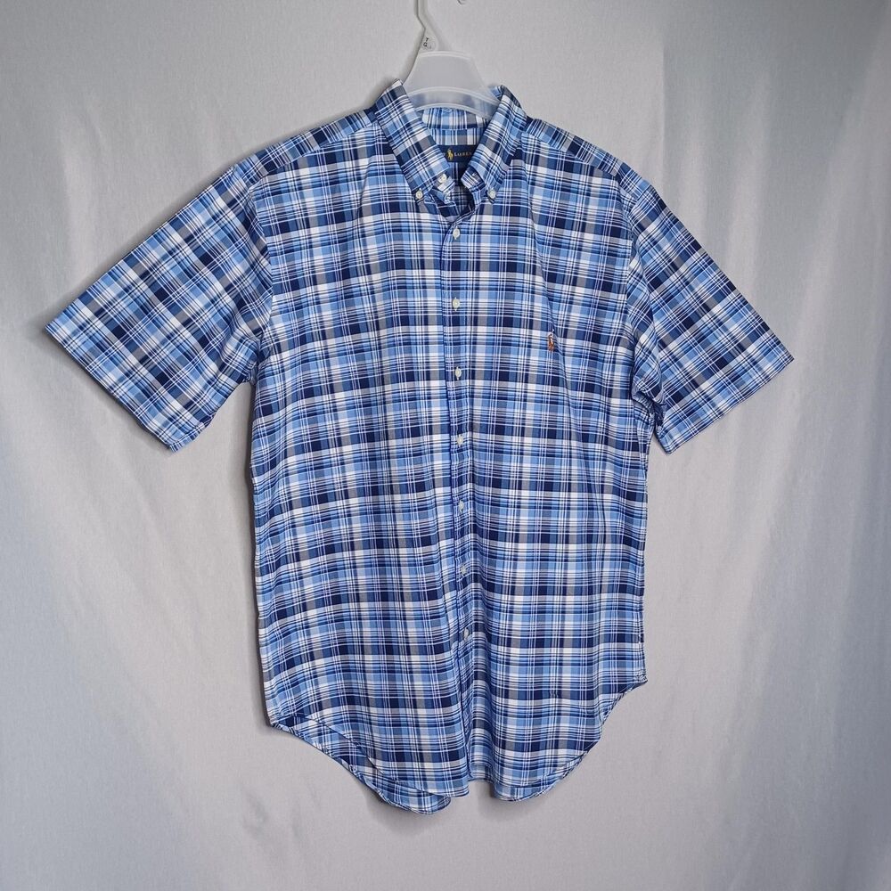 Ralph Lauren Shirt Mens LT Tall Blue Plaid Button Down Short Sleeve Cotton